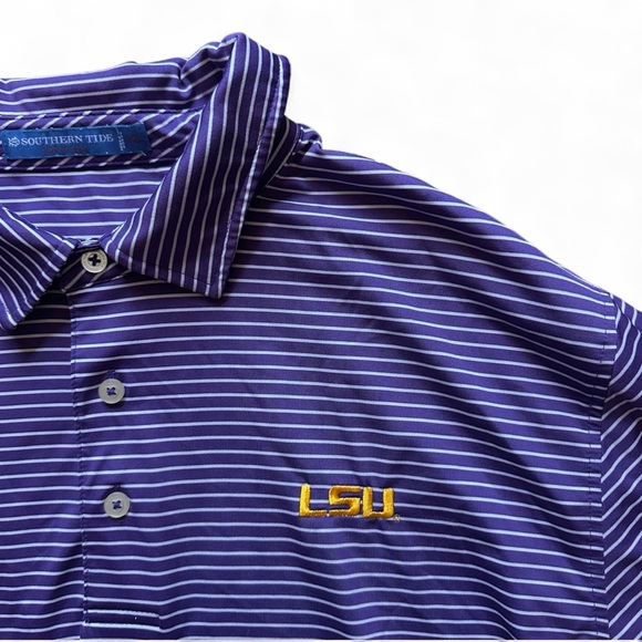 Southern Tide LSU Tigers Purple Driver Stripe Polo – Men’s XL - Picture 3 of 7